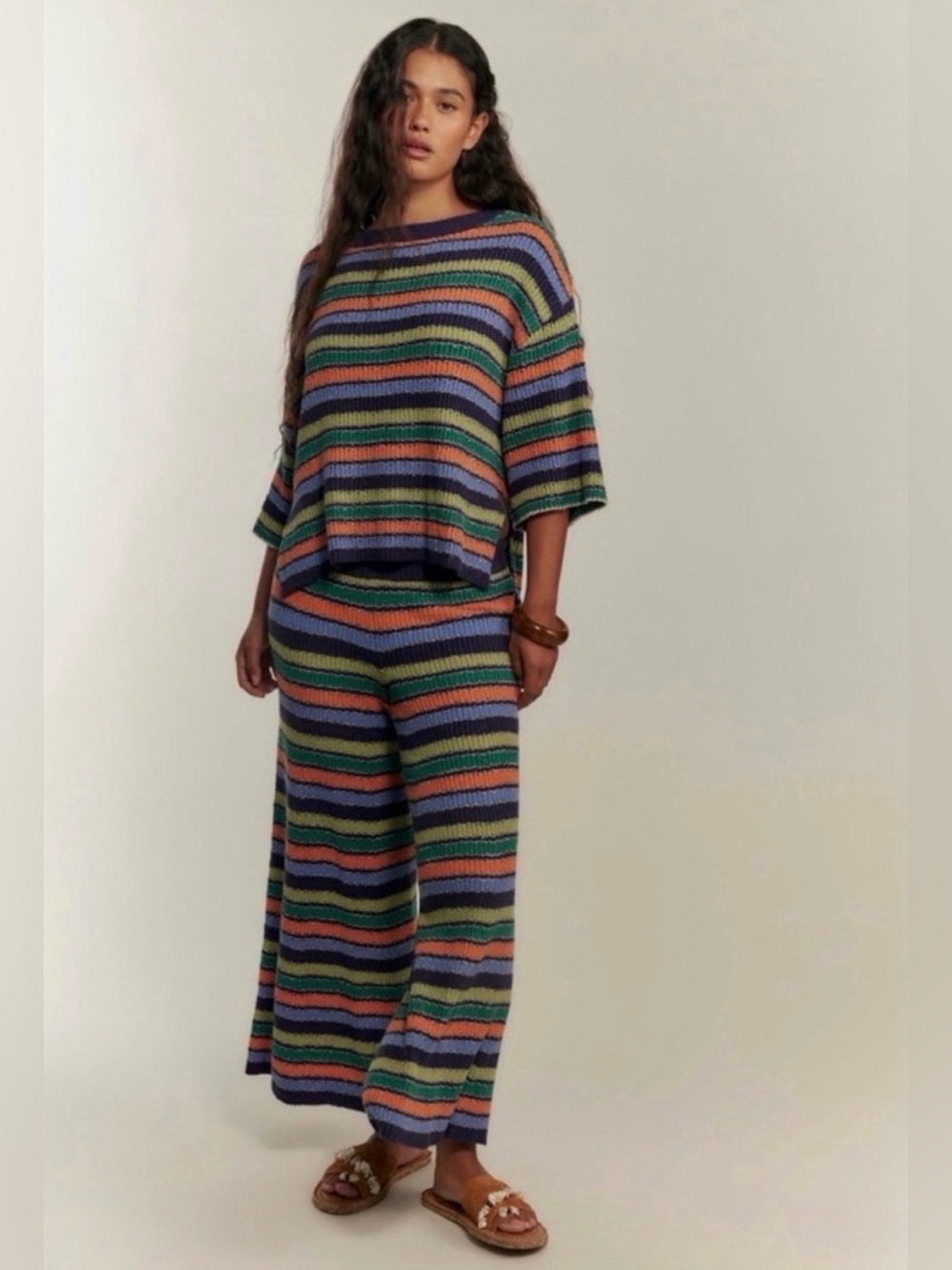 NWOT Free People Somewhere Over The Rainbow Sweater Set-Blue Combo